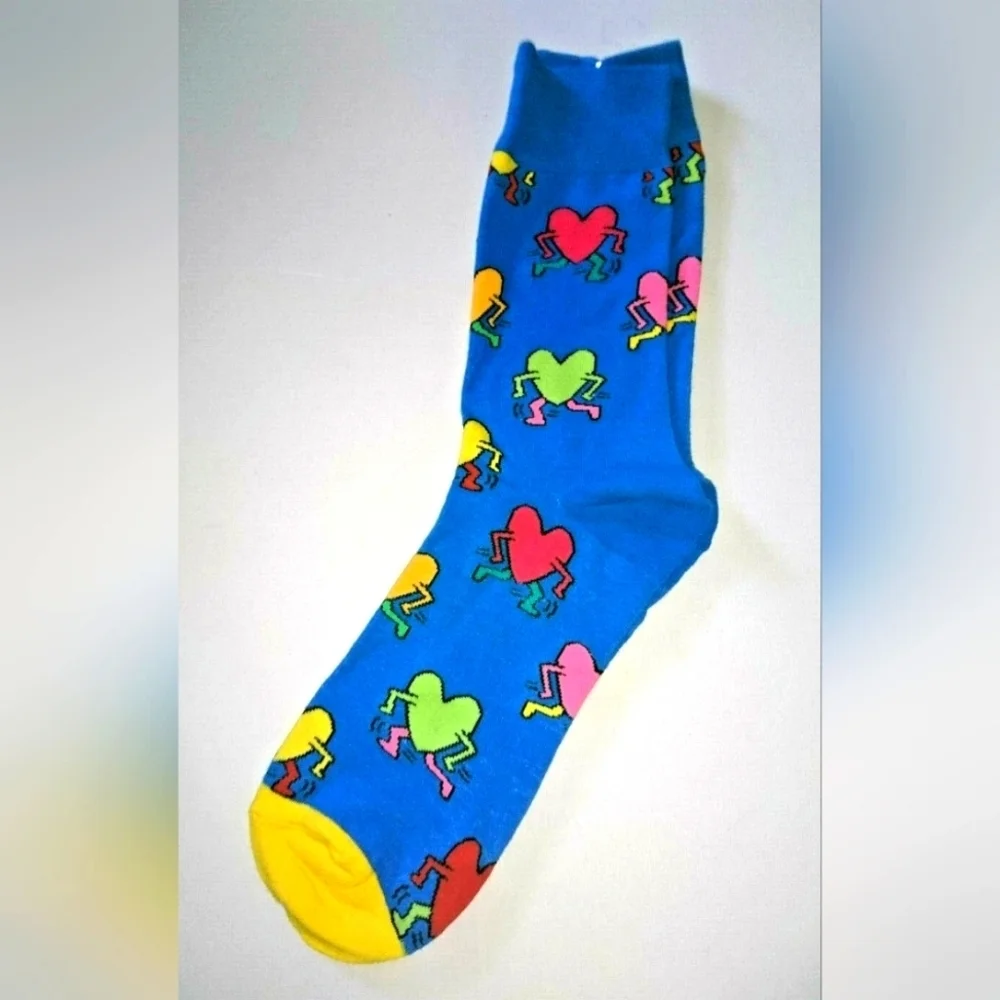 ART SOCKS Keith Haring POP SHOP ICONS Pride Hearts MENS Blue Pink Yellow